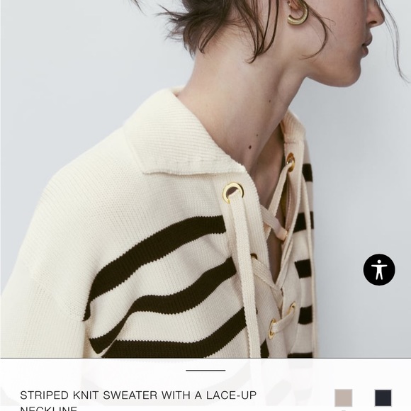 NWT Zara Striped Sweater with Lace Up Neckline - Picture 7 of 9